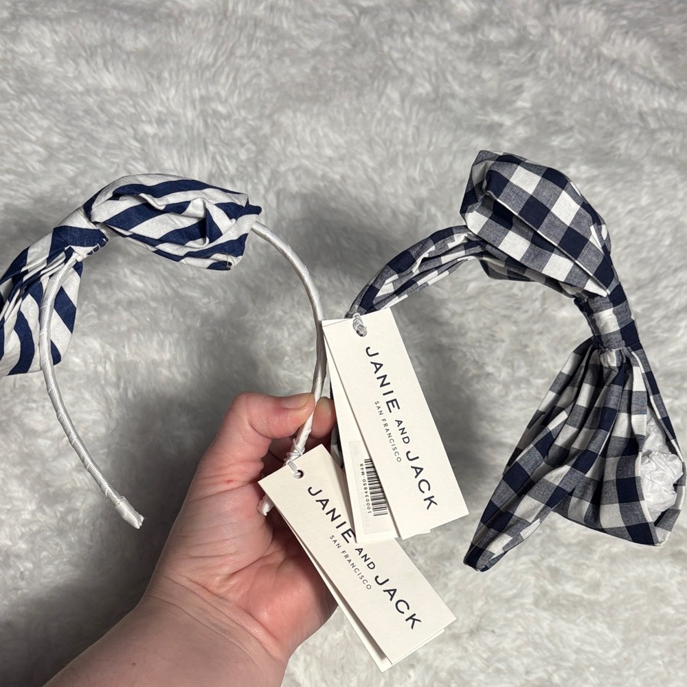 New Janie & Jack Blue And White Bundle Of 2 Headbands One Size